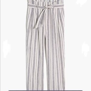 Madewell Linen-Cotton Paperbag Pants in Dark Baltic Stripes